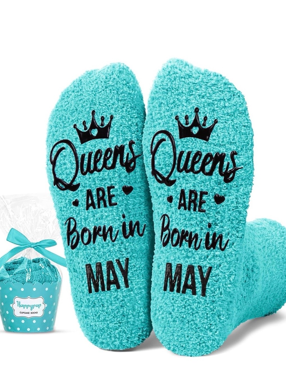 Queens Are Born in May Cozy Teal Slipper Socks